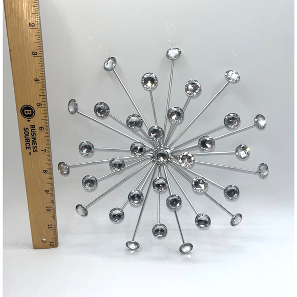 Cool Unique Silver Bursting Star Sputnik Metal Wall Sculpture Faux Rhinestone - Picture 4 of 9